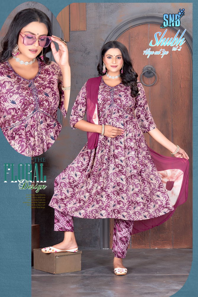 Shubh Vol 2 By Snb Alia Cut Rayon Printed Kurti With Bottom Dupatta Wholesale Shop In Surat
